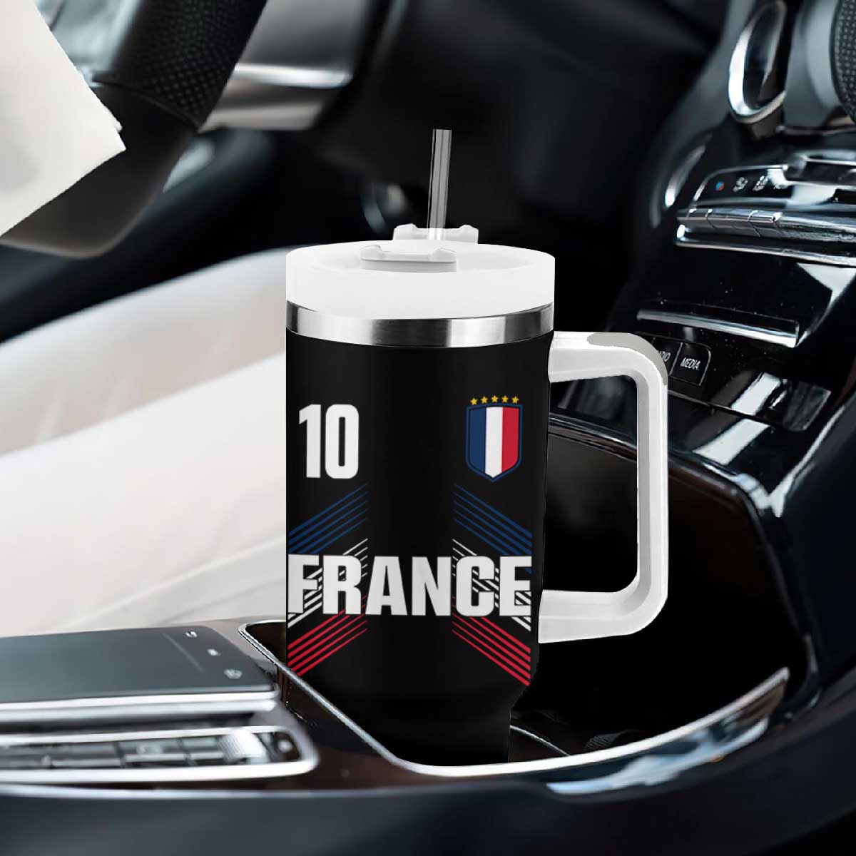 France Soccer Sports Graphic Number 10 Jersey Style Tumbler With Handle Proud French Football Fans Game Day Pride TS02 Print Your Wear