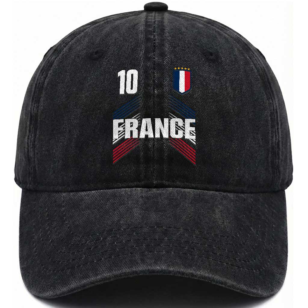 France Soccer Sports Graphic Number 10 Jersey Style Washed Cotton Baseball Cap Proud French Football Fans Game Day Pride TS02 Print Your Wear