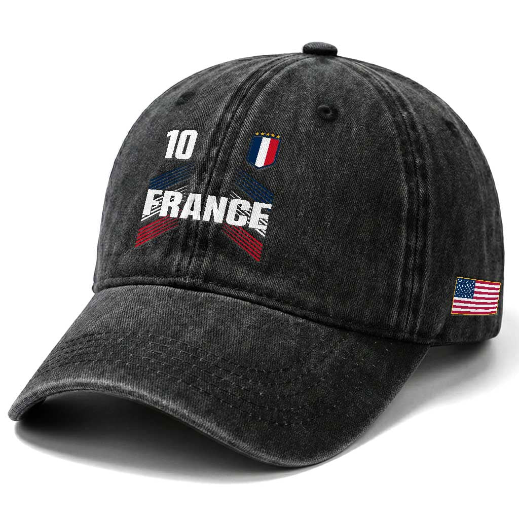 France Soccer Sports Graphic Number 10 Jersey Style Washed Cotton Baseball Cap Proud French Football Fans Game Day Pride TS02 Print Your Wear