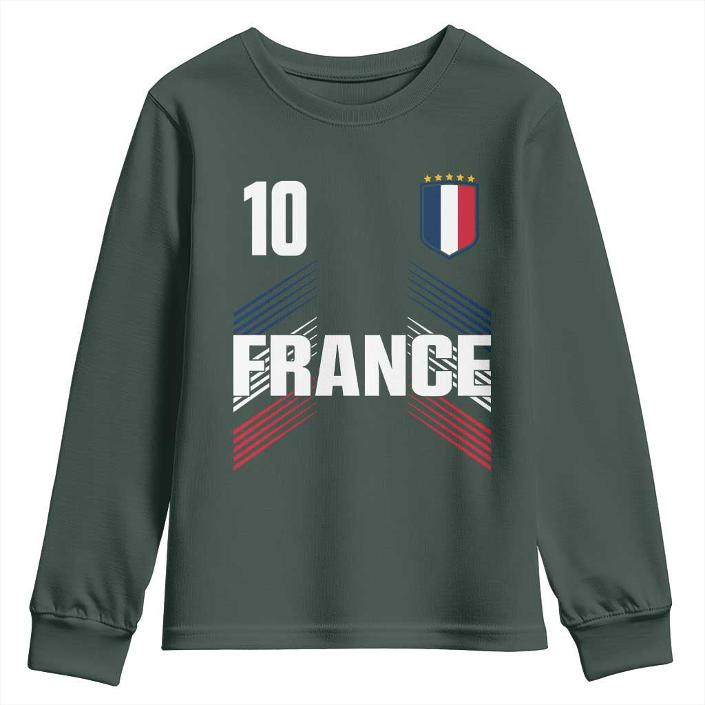 France Soccer Sports Graphic Number 10 Jersey Style Youth Sweatshirt Proud French Football Fans Game Day Pride TS02 Dark Forest Green Print Your Wear