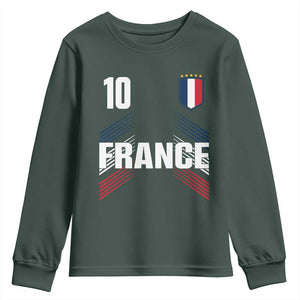 France Soccer Sports Graphic Number 10 Jersey Style Youth Sweatshirt Proud French Football Fans Game Day Pride TS02 Dark Forest Green Print Your Wear