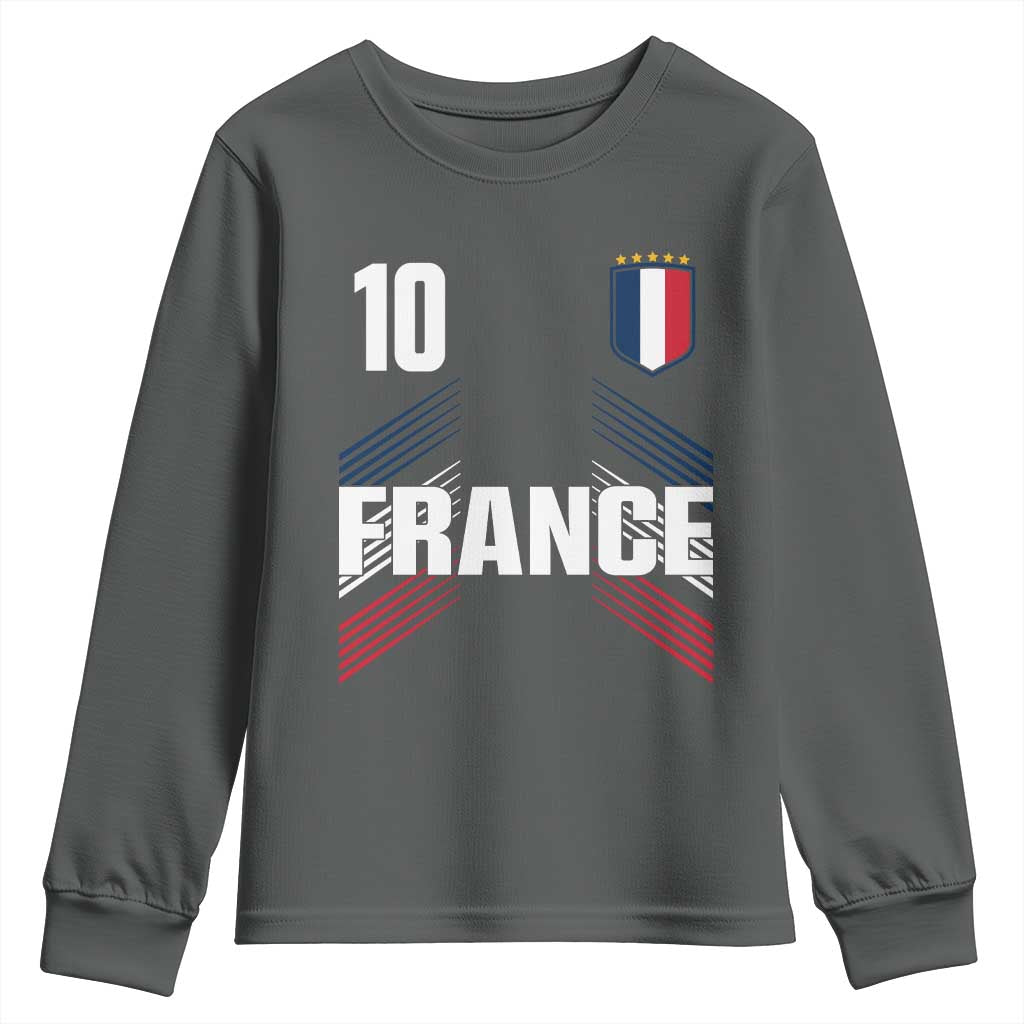 France Soccer Sports Graphic Number 10 Jersey Style Youth Sweatshirt Proud French Football Fans Game Day Pride TS02 Dark Heather Print Your Wear
