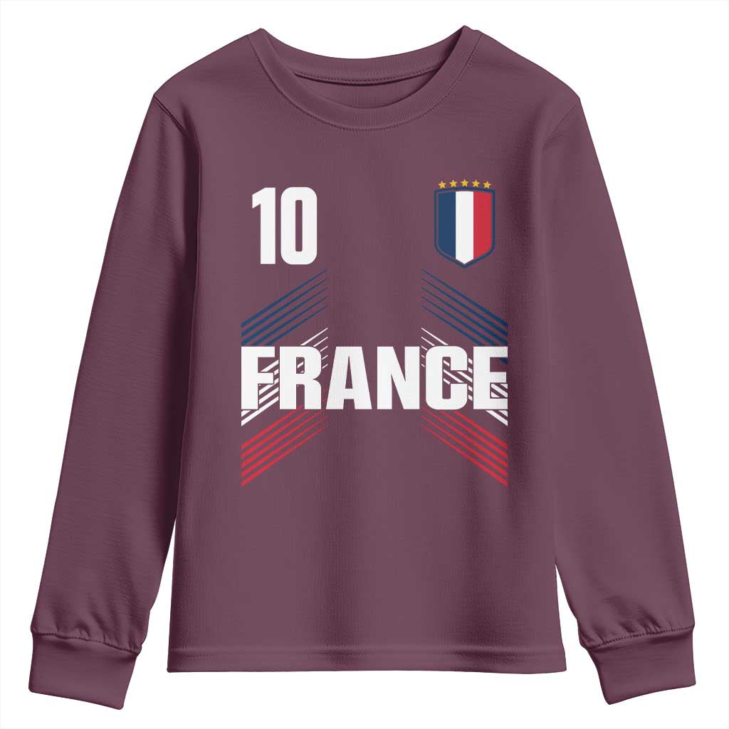 France Soccer Sports Graphic Number 10 Jersey Style Youth Sweatshirt Proud French Football Fans Game Day Pride TS02 Maroon Print Your Wear