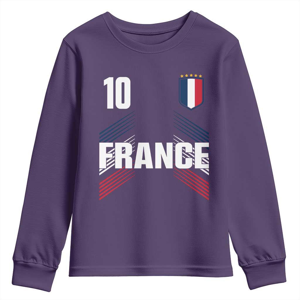 France Soccer Sports Graphic Number 10 Jersey Style Youth Sweatshirt Proud French Football Fans Game Day Pride TS02 Purple Print Your Wear