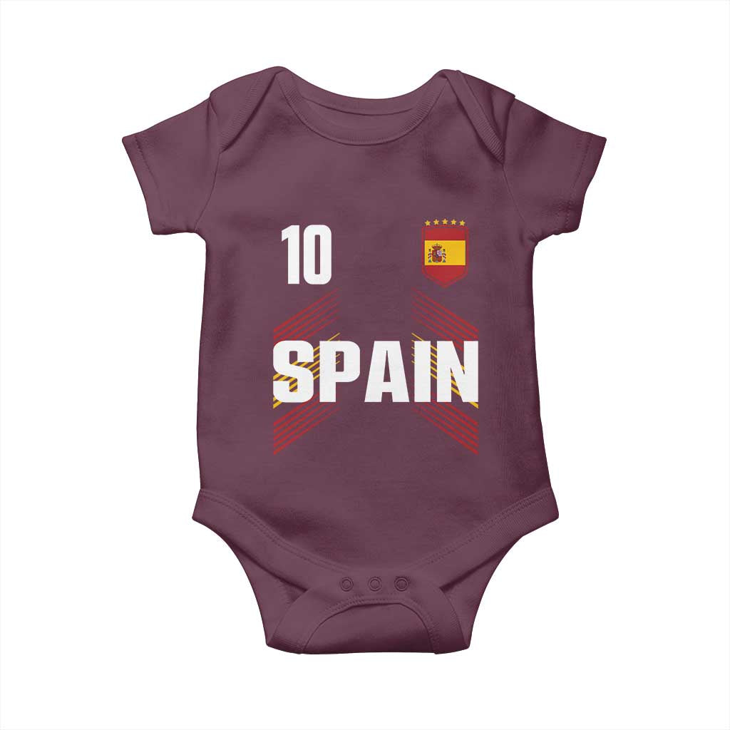 Spain Soccer Sports Graphic Number 10 Jersey Style Baby Onesie Proud Spanish Football Fans Game Day Pride TS02 Maroon Print Your Wear