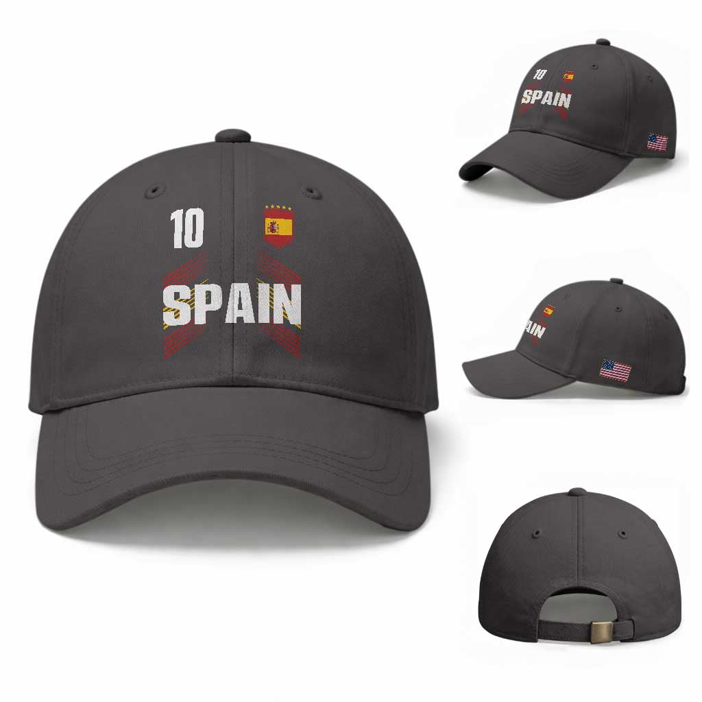 Spain Soccer Sports Graphic Number 10 Jersey Style Baseball Cap Proud Spanish Football Fans Game Day Pride TS02 Baseball Cap Universal Fit Dark Gray Print Your Wear