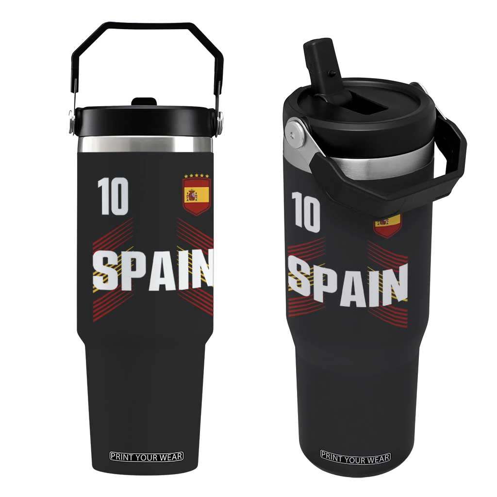 Spain Soccer Sports Graphic Number 10 Jersey Style Flip Straw Tumbler Proud Spanish Football Fans Game Day Pride TS02 One Size: 30 oz Black Print Your Wear