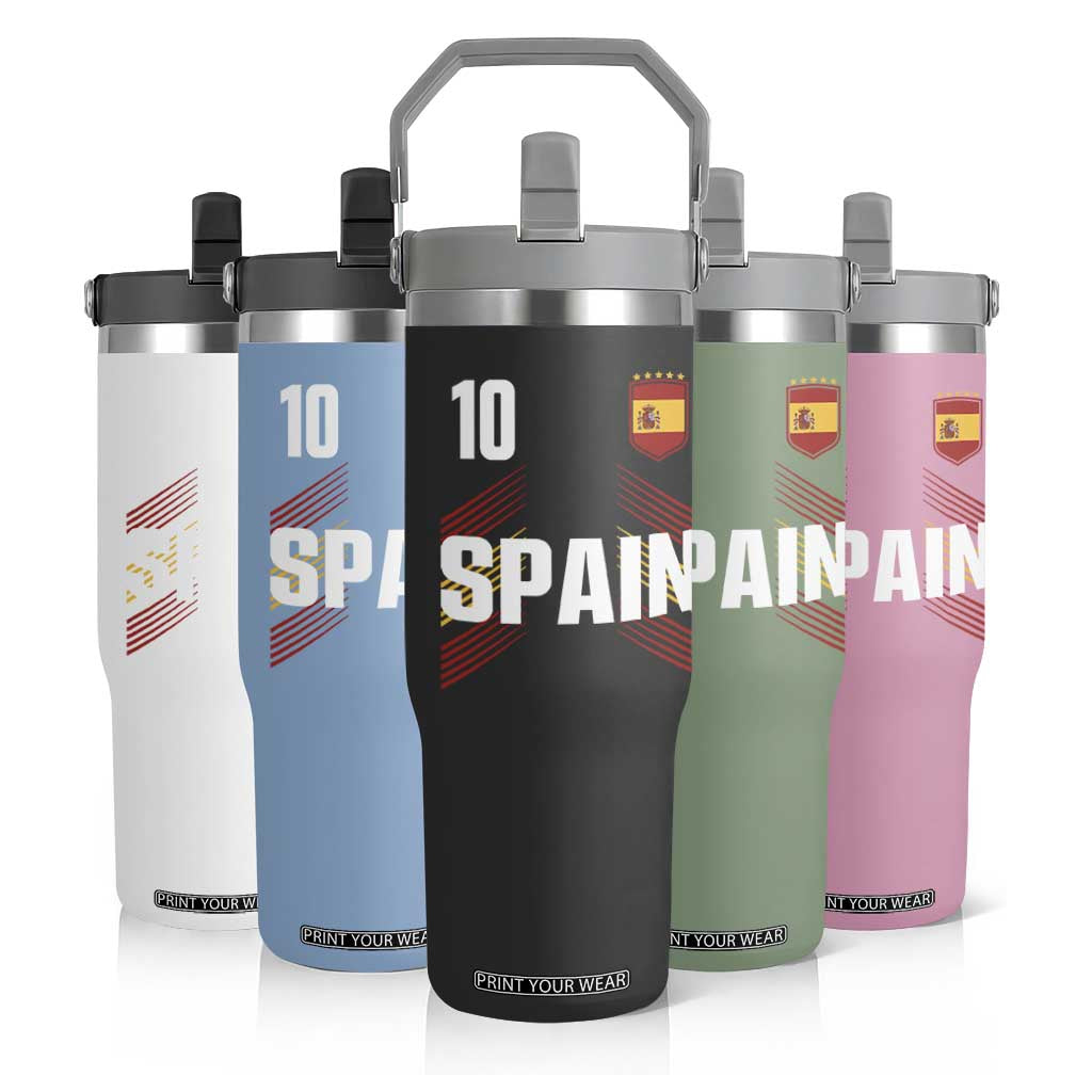 Spain Soccer Sports Graphic Number 10 Jersey Style Flip Straw Tumbler Proud Spanish Football Fans Game Day Pride TS02 Print Your Wear