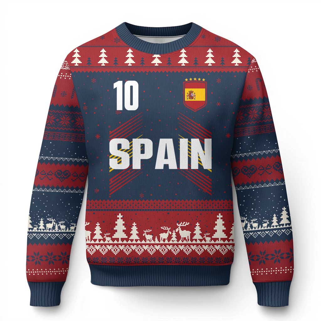 Spain Soccer Sports Graphic Number 10 Jersey Style Ugly Christmas Sweater Proud Spanish Football Fans Game Day Pride TS02 Navy Red Print Your Wear
