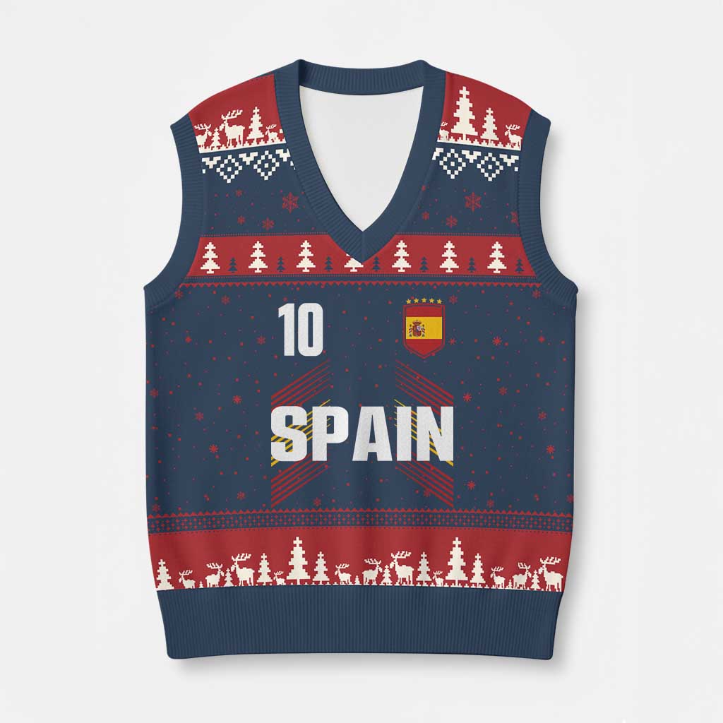 Spain Soccer Sports Graphic Number 10 Jersey Style V-Neck Knit Sweater Vest Proud Spanish Football Fans Game Day Pride TS02 Navy Red Print Your Wear