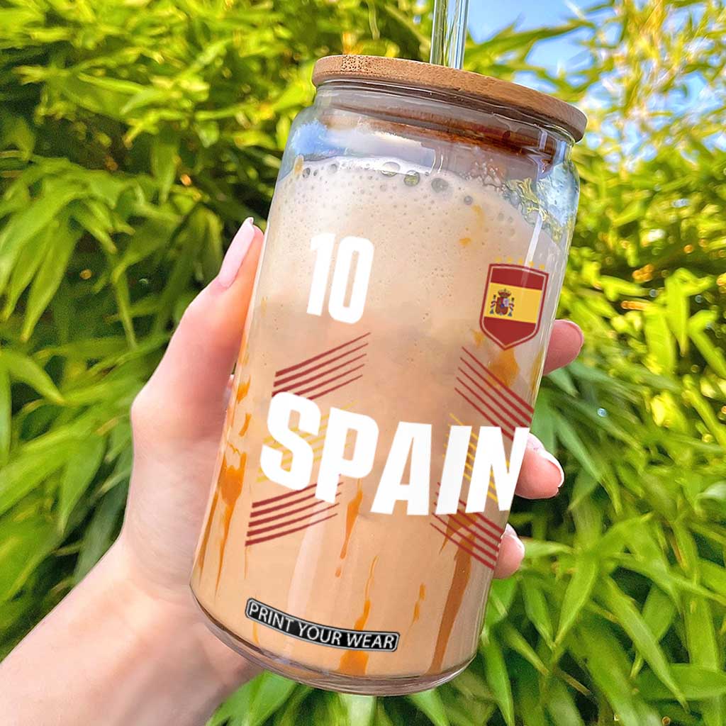 Spain Soccer Sports Graphic Number 10 Jersey Style Glass Can Proud Spanish Football Fans Game Day Pride TS02 Black Print Your Wear