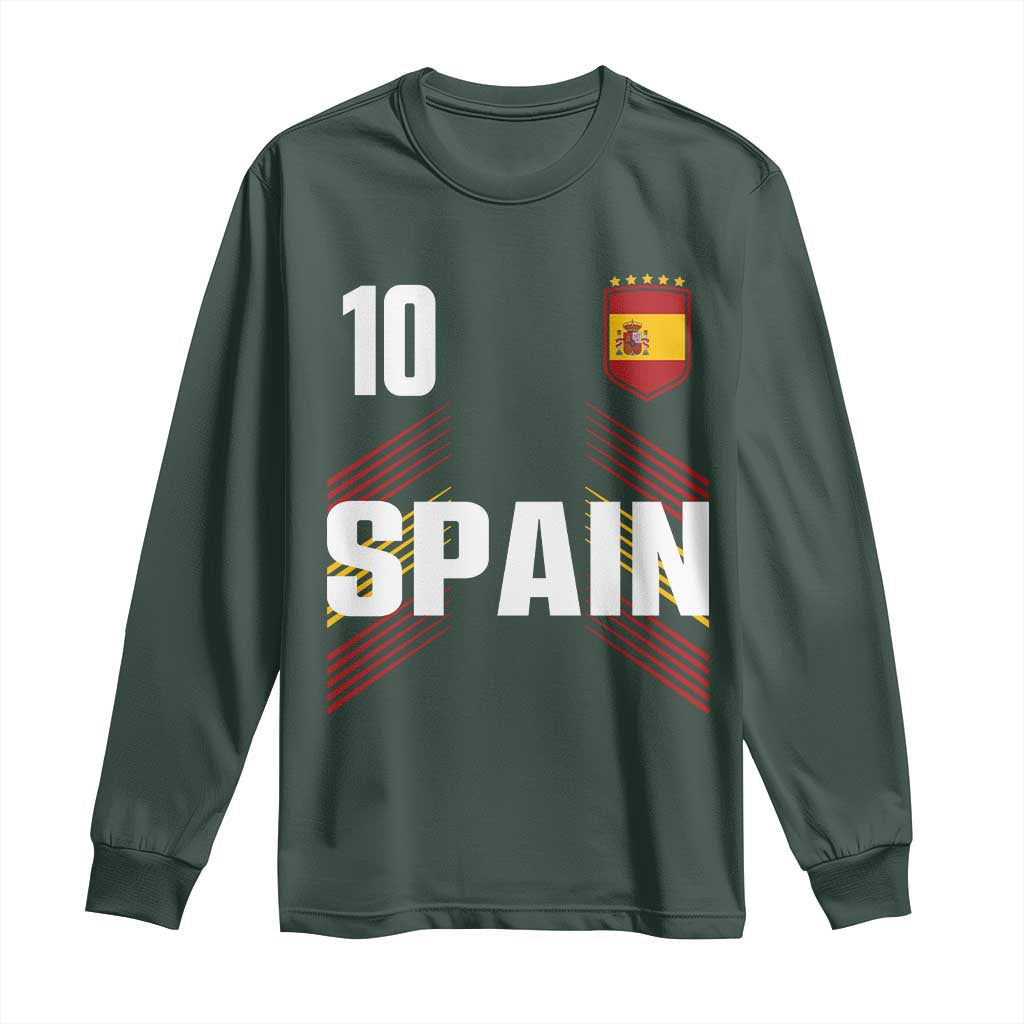 Spain Soccer Sports Graphic Number 10 Jersey Style Long Sleeve Shirt Proud Spanish Football Fans Game Day Pride TS02 Dark Forest Green Print Your Wear