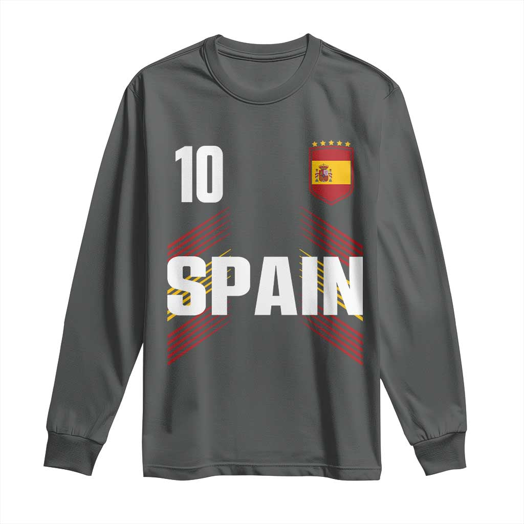 Spain Soccer Sports Graphic Number 10 Jersey Style Long Sleeve Shirt Proud Spanish Football Fans Game Day Pride TS02 Dark Heather Print Your Wear
