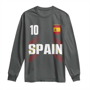 Spain Soccer Sports Graphic Number 10 Jersey Style Long Sleeve Shirt Proud Spanish Football Fans Game Day Pride TS02 Dark Heather Print Your Wear