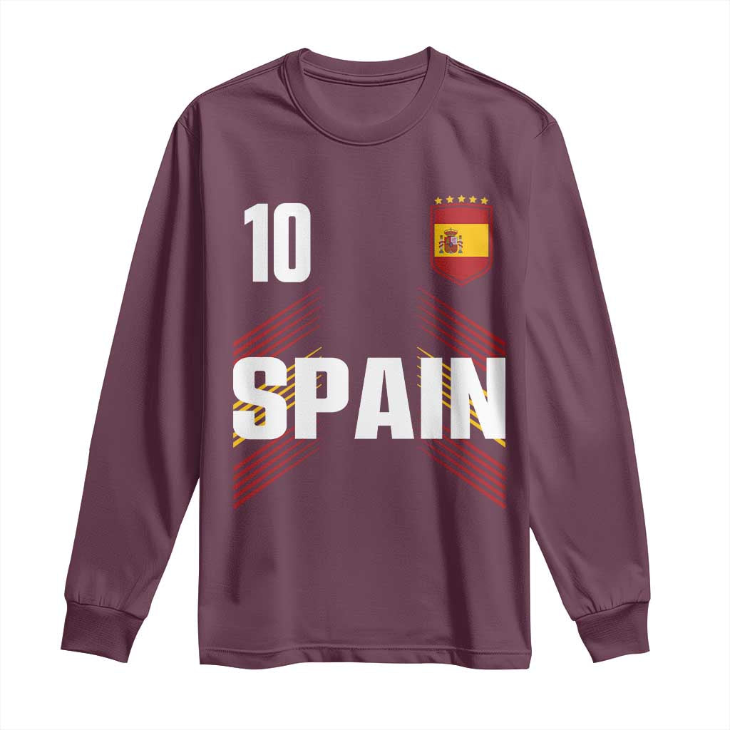 Spain Soccer Sports Graphic Number 10 Jersey Style Long Sleeve Shirt Proud Spanish Football Fans Game Day Pride TS02 Maroon Print Your Wear