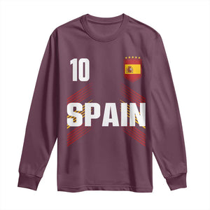 Spain Soccer Sports Graphic Number 10 Jersey Style Long Sleeve Shirt Proud Spanish Football Fans Game Day Pride TS02 Maroon Print Your Wear