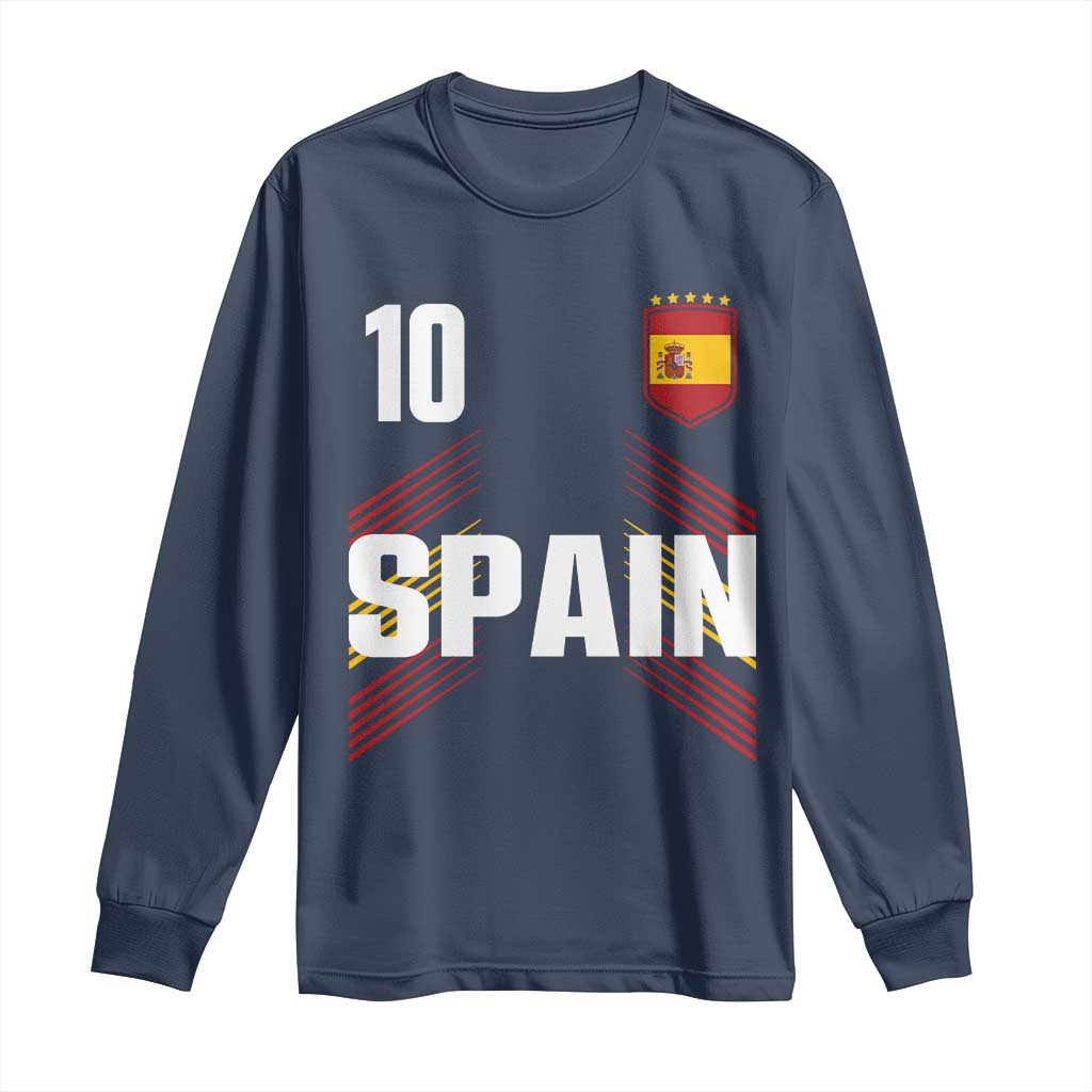 Spain Soccer Sports Graphic Number 10 Jersey Style Long Sleeve Shirt Proud Spanish Football Fans Game Day Pride TS02 Navy Print Your Wear
