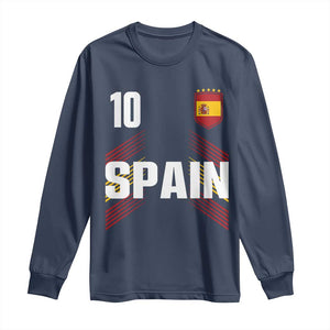 Spain Soccer Sports Graphic Number 10 Jersey Style Long Sleeve Shirt Proud Spanish Football Fans Game Day Pride TS02 Navy Print Your Wear