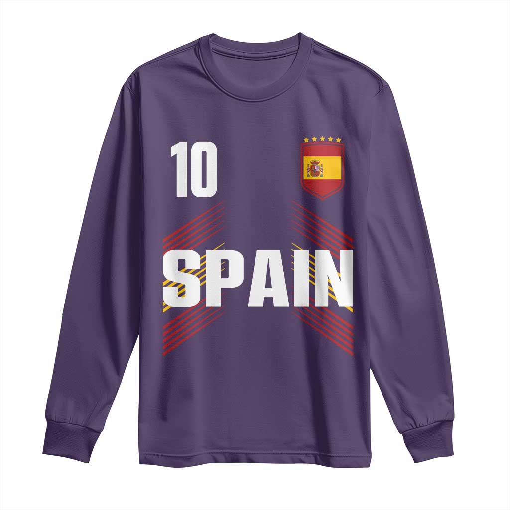 Spain Soccer Sports Graphic Number 10 Jersey Style Long Sleeve Shirt Proud Spanish Football Fans Game Day Pride TS02 Purple Print Your Wear