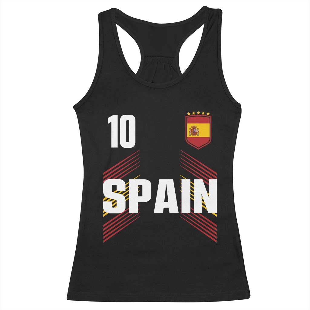 Spain Soccer Sports Graphic Number 10 Jersey Style Racerback Tank Top Proud Spanish Football Fans Game Day Pride TS02 Black Print Your Wear