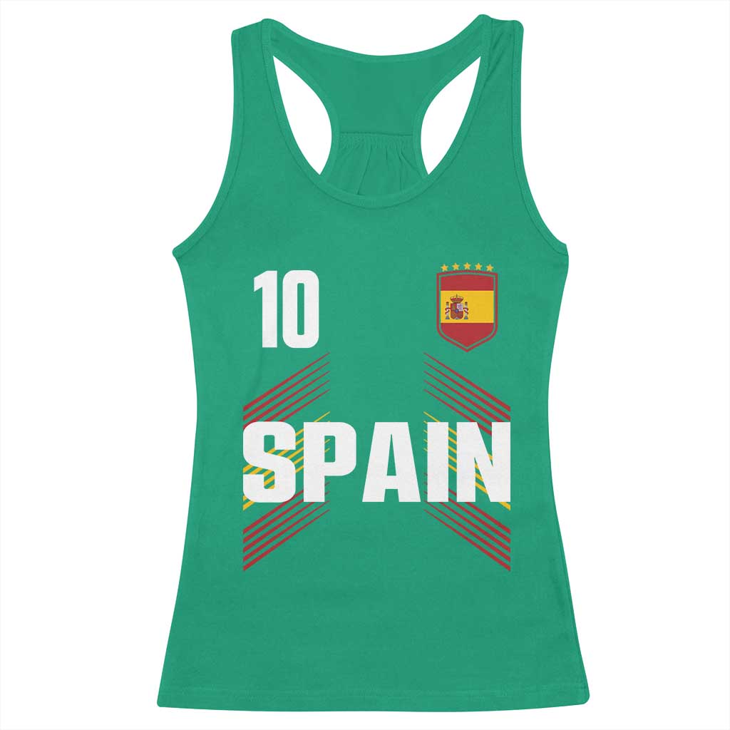 Spain Soccer Sports Graphic Number 10 Jersey Style Racerback Tank Top Proud Spanish Football Fans Game Day Pride TS02 Irish Green Print Your Wear