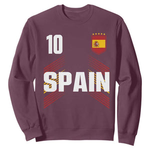 Spain Soccer Sports Graphic Number 10 Jersey Style Sweatshirt Proud Spanish Football Fans Game Day Pride TS02 Maroon Print Your Wear