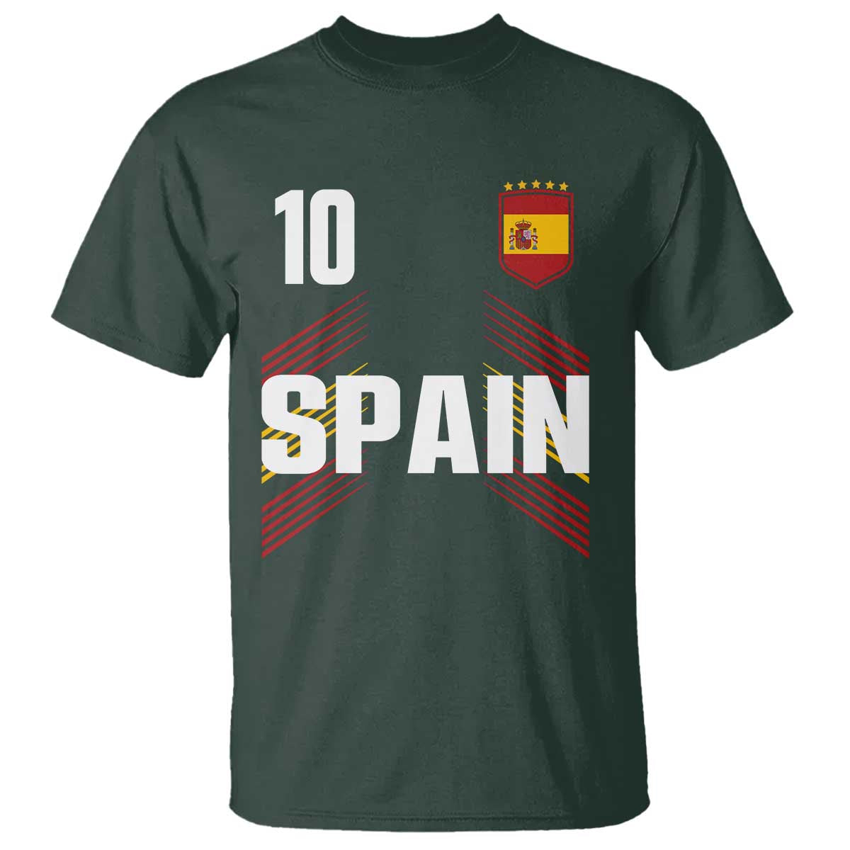 Spain Soccer Sports Graphic Number 10 Jersey Style T Shirt Proud Spanish Football Fans Game Day Pride TS02 Dark Forest Green Print Your Wear