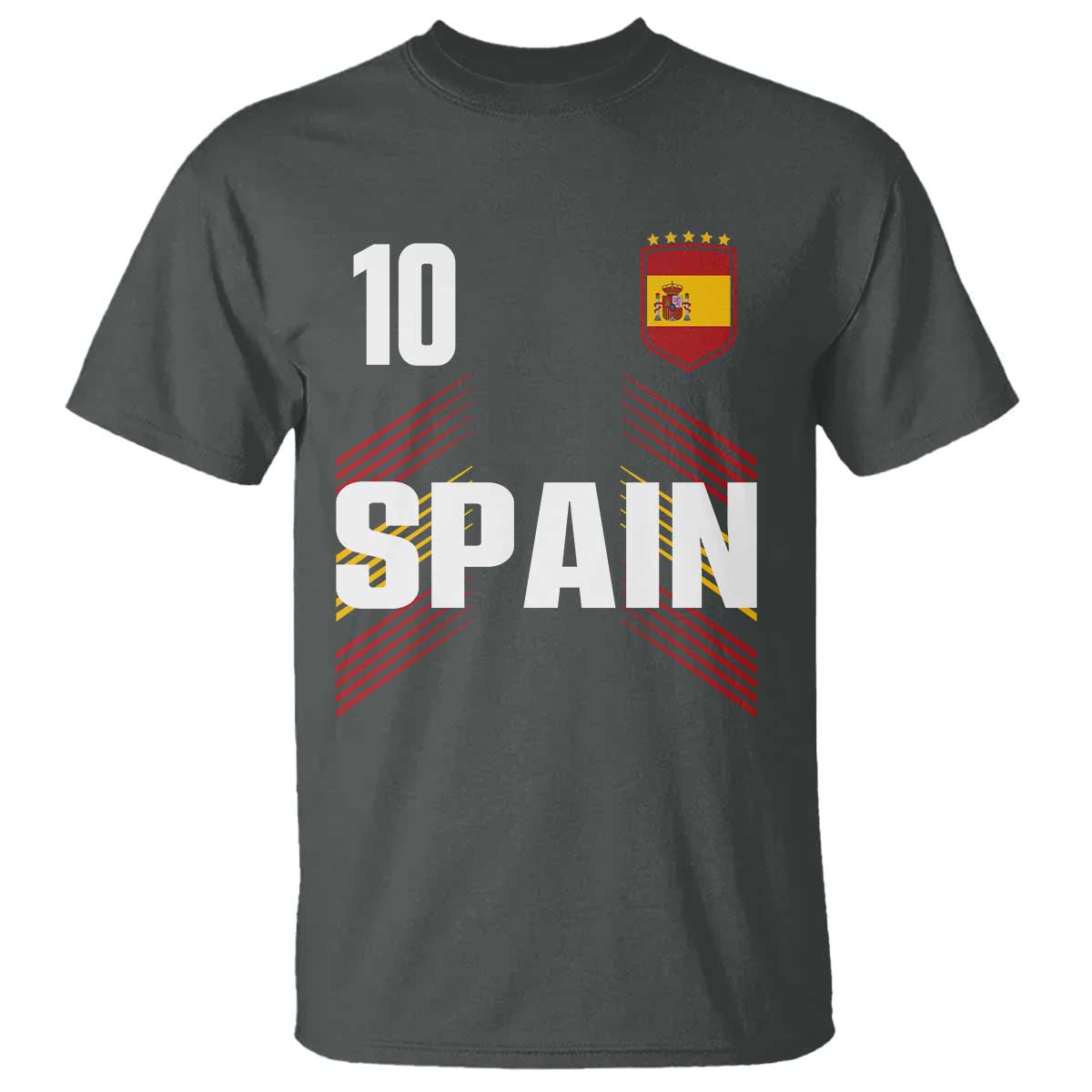 Spain Soccer Sports Graphic Number 10 Jersey Style T Shirt Proud Spanish Football Fans Game Day Pride TS02 Dark Heather Print Your Wear
