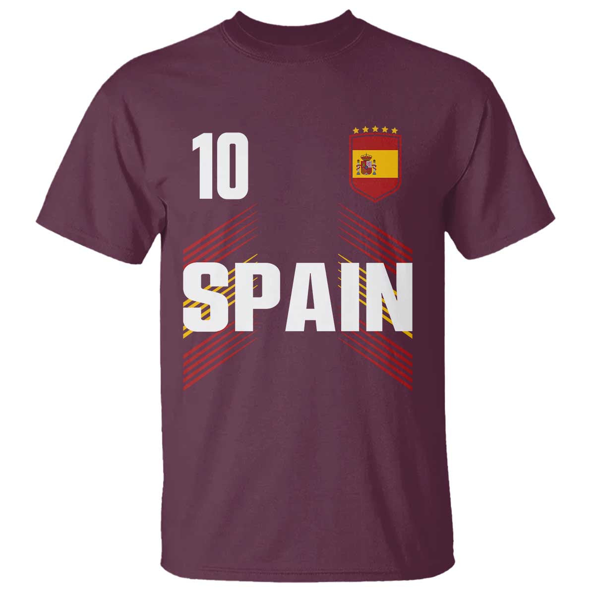 Spain Soccer Sports Graphic Number 10 Jersey Style T Shirt Proud Spanish Football Fans Game Day Pride TS02 Maroon Print Your Wear