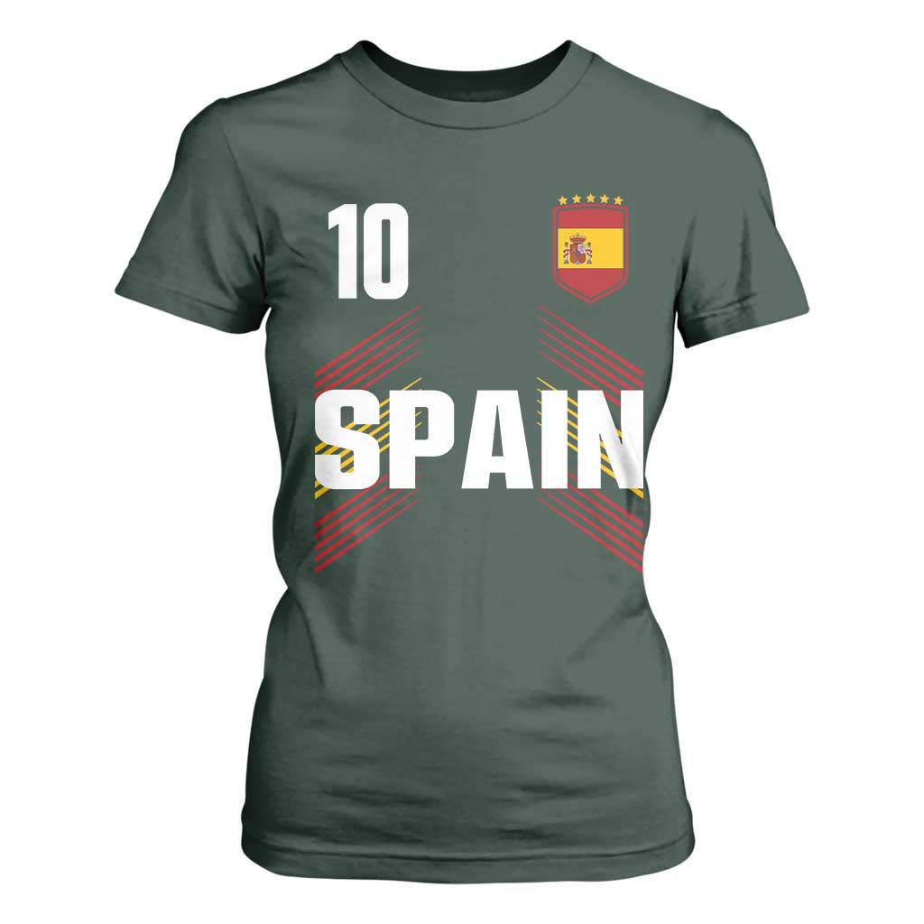 Spain Soccer Sports Graphic Number 10 Jersey Style T Shirt For Women Proud Spanish Football Fans Game Day Pride TS02 Dark Forest Green Print Your Wear