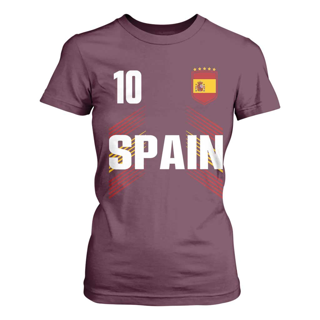 Spain Soccer Sports Graphic Number 10 Jersey Style T Shirt For Women Proud Spanish Football Fans Game Day Pride TS02 Maroon Print Your Wear