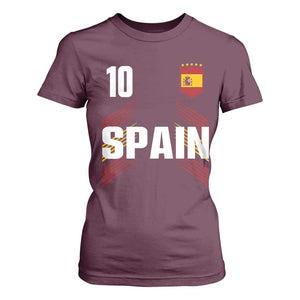 Spain Soccer Sports Graphic Number 10 Jersey Style T Shirt For Women Proud Spanish Football Fans Game Day Pride TS02 Maroon Print Your Wear