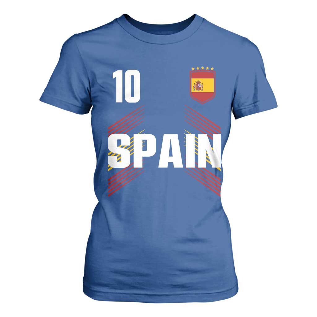Spain Soccer Sports Graphic Number 10 Jersey Style T Shirt For Women Proud Spanish Football Fans Game Day Pride TS02 Royal Blue Print Your Wear