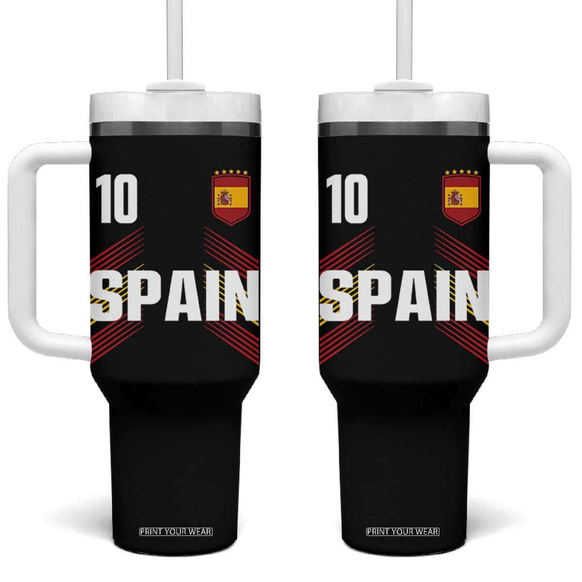 Spain Soccer Sports Graphic Number 10 Jersey Style Tumbler With Handle Proud Spanish Football Fans Game Day Pride TS02 One Size: 40 oz Black Print Your Wear