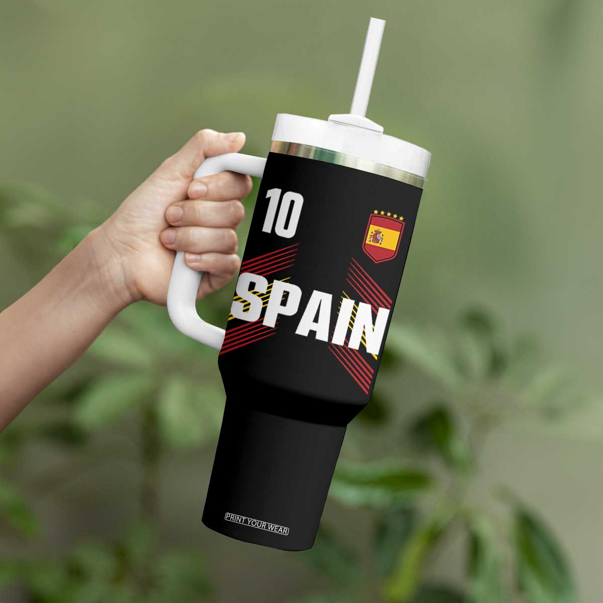 Spain Soccer Sports Graphic Number 10 Jersey Style Tumbler With Handle Proud Spanish Football Fans Game Day Pride TS02 Print Your Wear