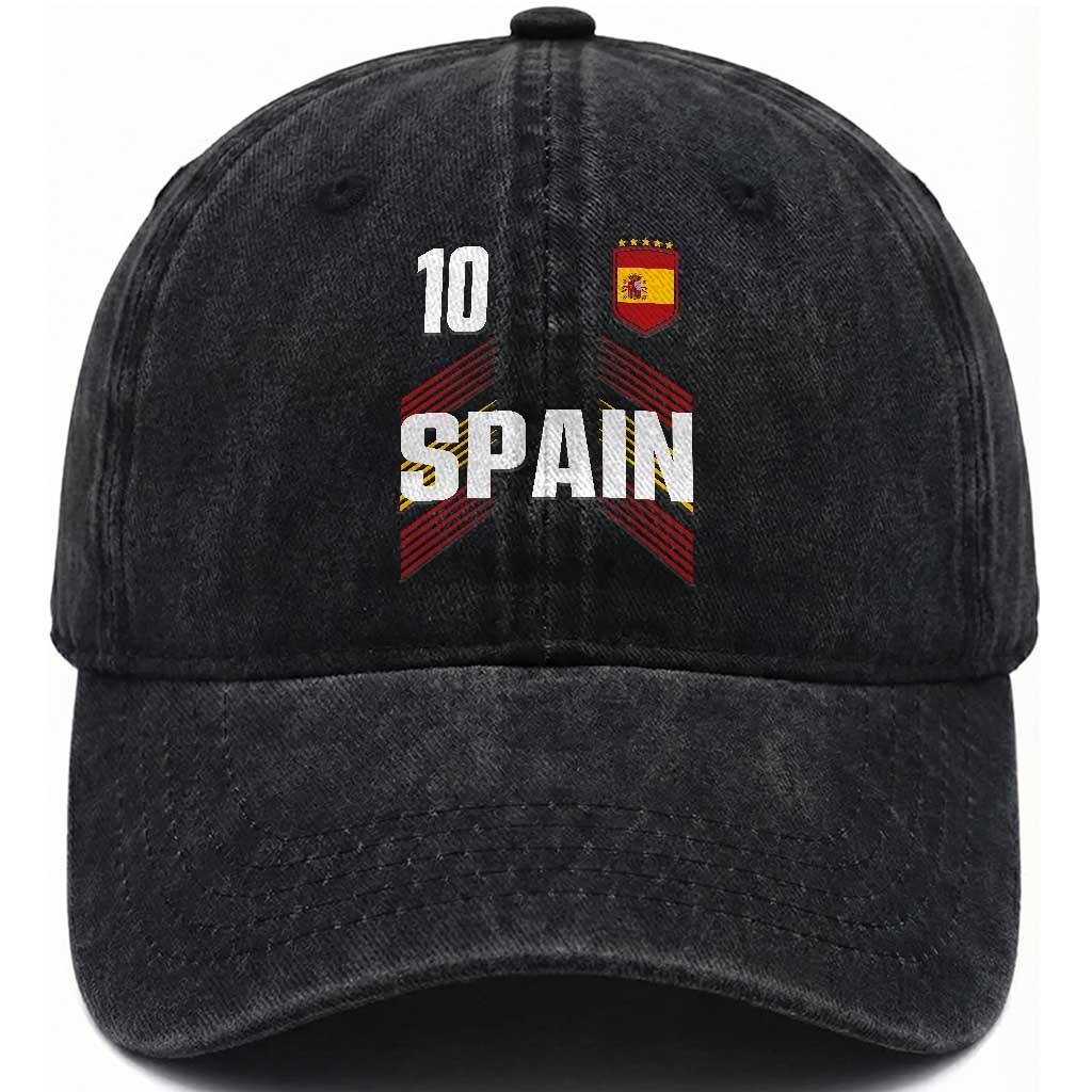 Spain Soccer Sports Graphic Number 10 Jersey Style Washed Cotton Baseball Cap Proud Spanish Football Fans Game Day Pride TS02 Print Your Wear