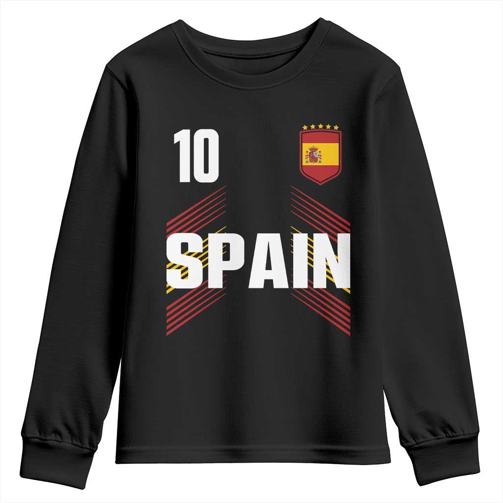 Spain Soccer Sports Graphic Number 10 Jersey Style Youth Sweatshirt Proud Spanish Football Fans Game Day Pride TS02 Black Print Your Wear