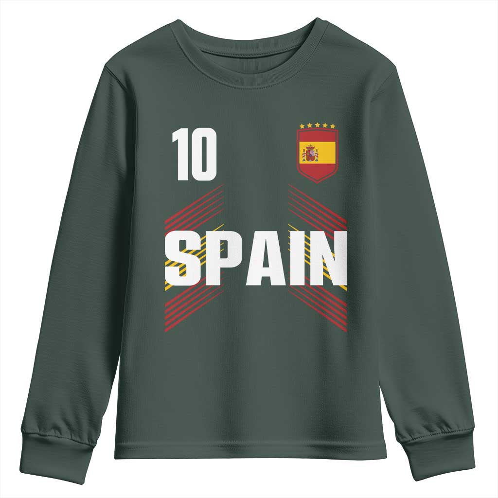 Spain Soccer Sports Graphic Number 10 Jersey Style Youth Sweatshirt Proud Spanish Football Fans Game Day Pride TS02 Dark Forest Green Print Your Wear
