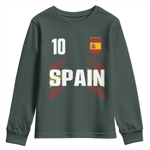 Spain Soccer Sports Graphic Number 10 Jersey Style Youth Sweatshirt Proud Spanish Football Fans Game Day Pride TS02 Dark Forest Green Print Your Wear