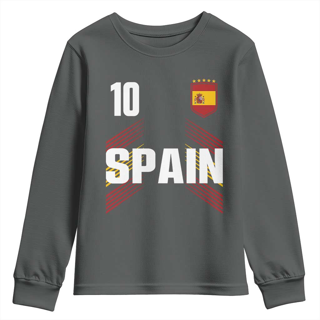 Spain Soccer Sports Graphic Number 10 Jersey Style Youth Sweatshirt Proud Spanish Football Fans Game Day Pride TS02 Dark Heather Print Your Wear