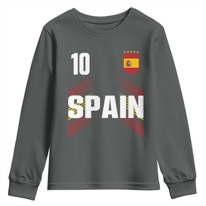 Spain Soccer Sports Graphic Number 10 Jersey Style Youth Sweatshirt Proud Spanish Football Fans Game Day Pride TS02 Dark Heather Print Your Wear