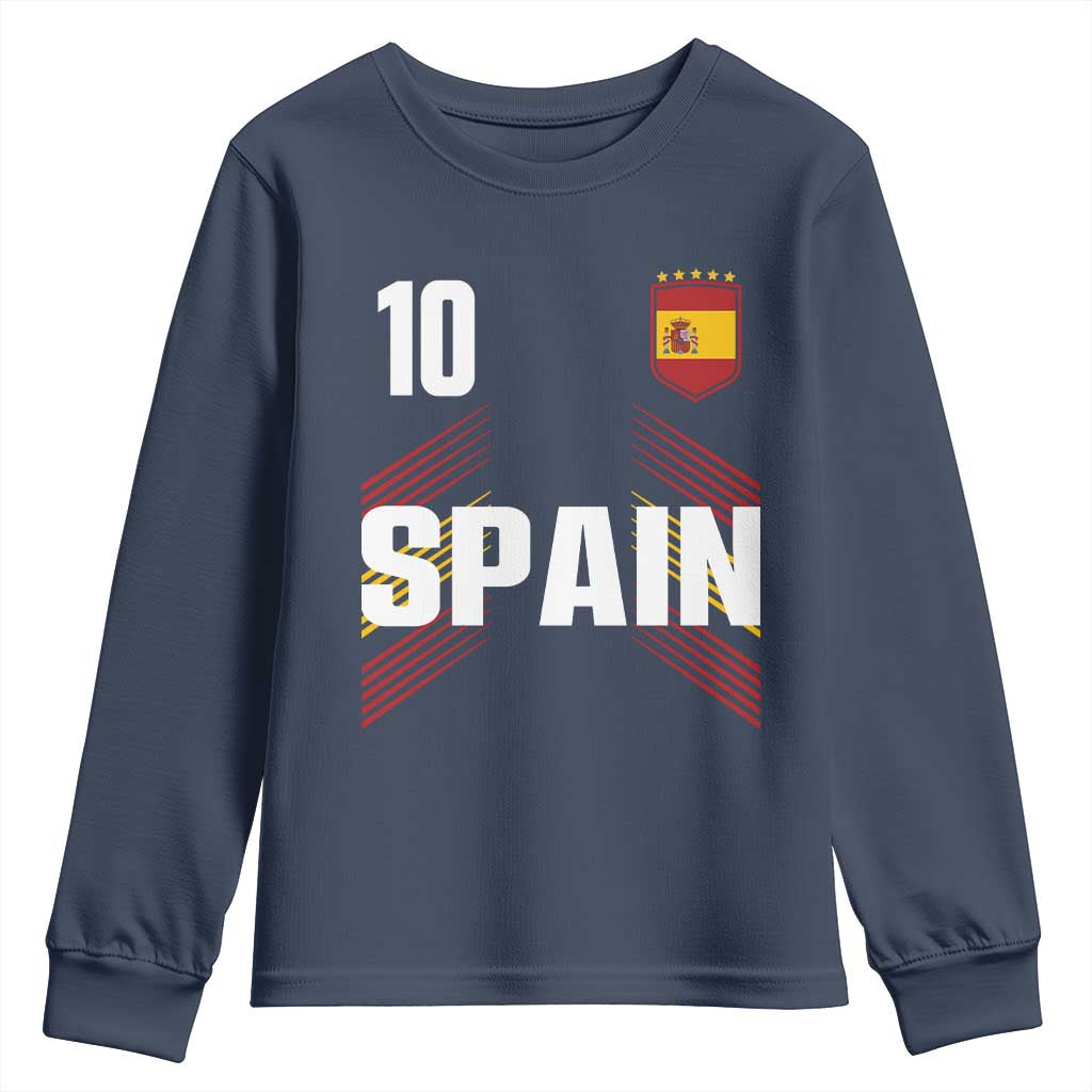 Spain Soccer Sports Graphic Number 10 Jersey Style Youth Sweatshirt Proud Spanish Football Fans Game Day Pride TS02 Navy Print Your Wear