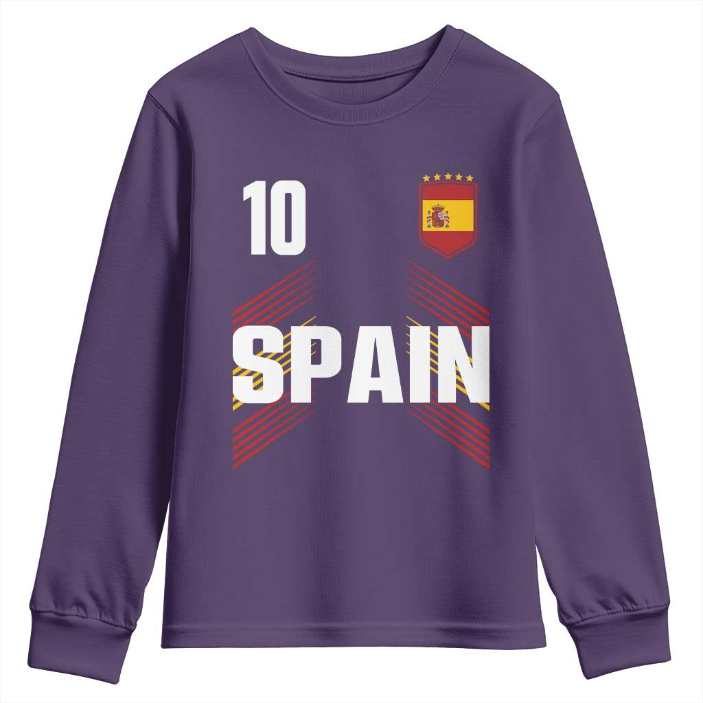 Spain Soccer Sports Graphic Number 10 Jersey Style Youth Sweatshirt Proud Spanish Football Fans Game Day Pride TS02 Purple Print Your Wear