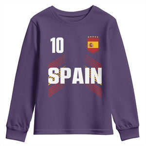 Spain Soccer Sports Graphic Number 10 Jersey Style Youth Sweatshirt Proud Spanish Football Fans Game Day Pride TS02 Purple Print Your Wear
