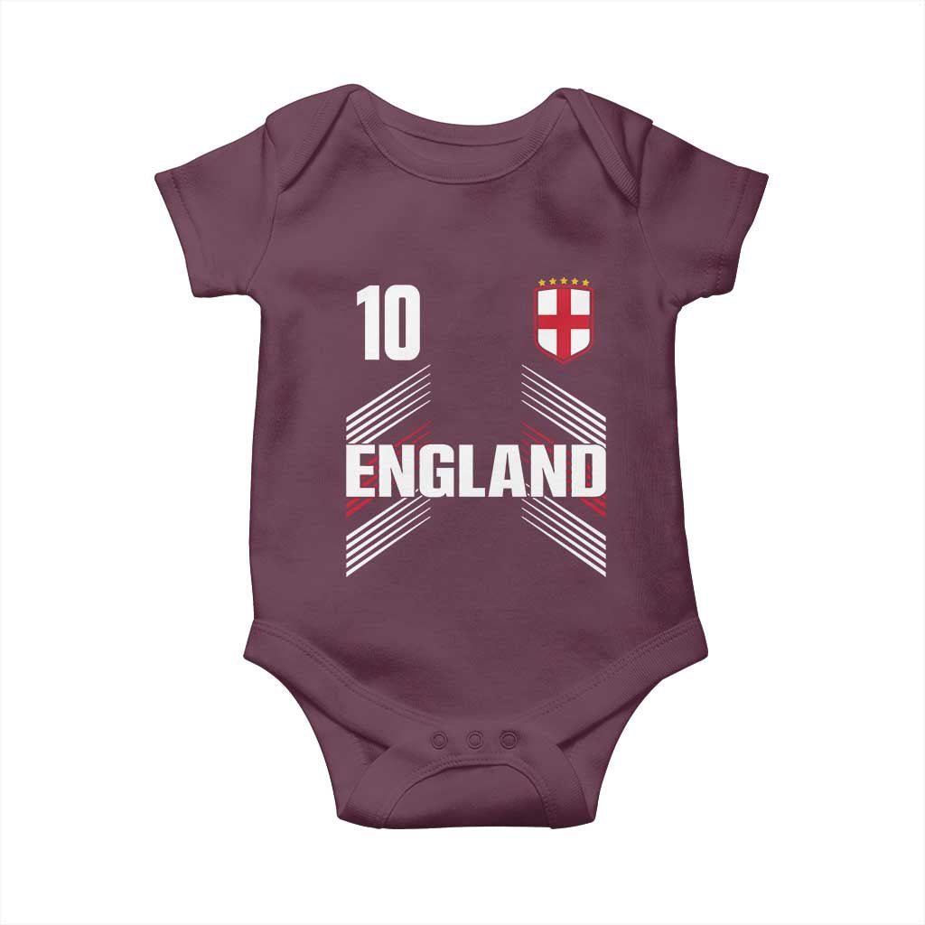 England Soccer Sports Graphic Number 10 Jersey Style Baby Onesie Proud St George Cross Football Fans Game Day Pride TS02 Maroon Print Your Wear
