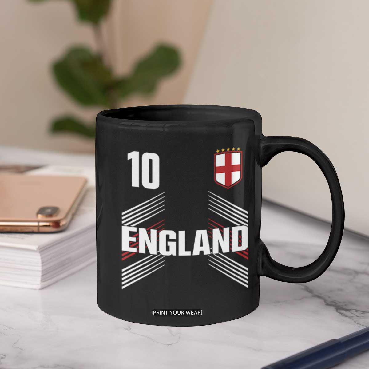 England Soccer Sports Graphic Number 10 Jersey Style Coffee Mug Proud St George Cross Football Fans Game Day Pride TS02 Print Your Wear