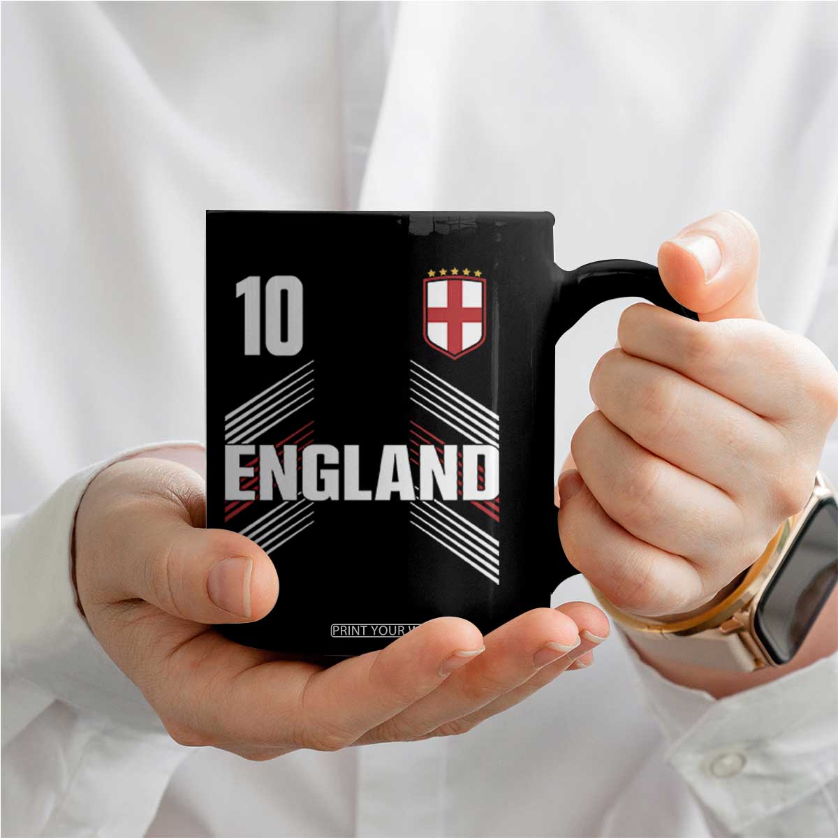England Soccer Sports Graphic Number 10 Jersey Style Coffee Mug Proud St George Cross Football Fans Game Day Pride TS02 Print Your Wear