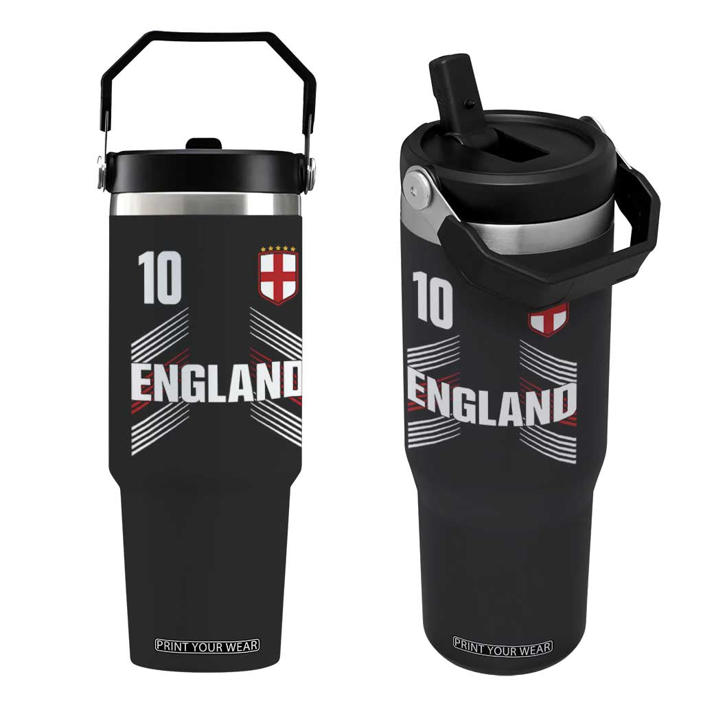England Soccer Sports Graphic Number 10 Jersey Style Flip Straw Tumbler Proud St George Cross Football Fans Game Day Pride TS02 One Size: 30 oz Black Print Your Wear