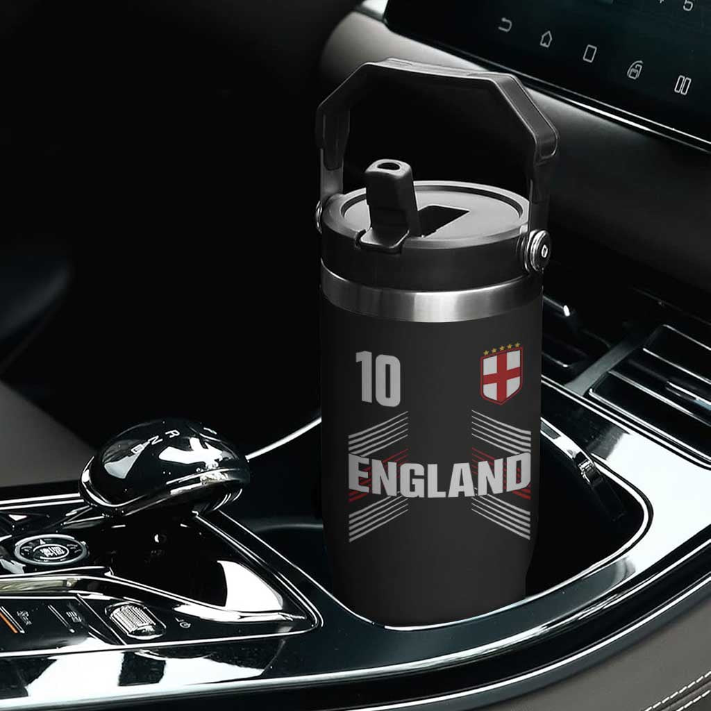 England Soccer Sports Graphic Number 10 Jersey Style Flip Straw Tumbler Proud St George Cross Football Fans Game Day Pride TS02 Print Your Wear
