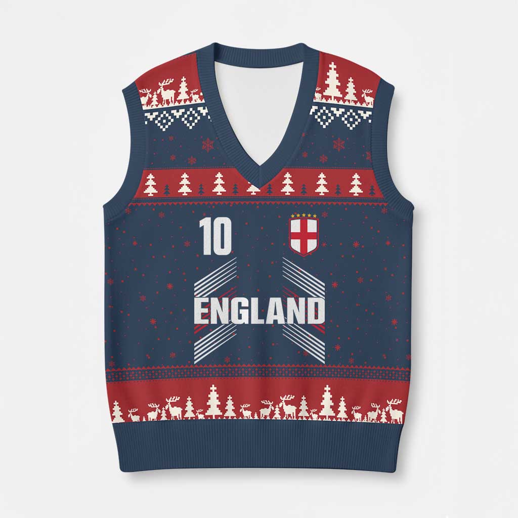England Soccer Sports Graphic Number 10 Jersey Style V-Neck Knit Sweater Vest Proud St George Cross Football Fans Game Day Pride TS02 Navy Red Print Your Wear